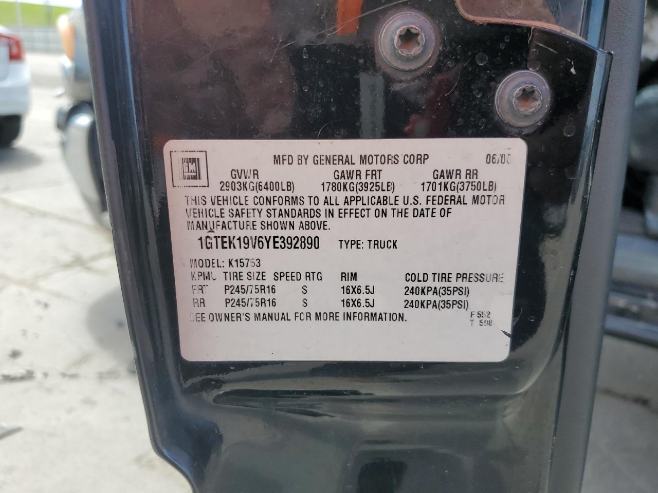 1GTEK19V6YE392890 2000 GMC New Sierra K1500