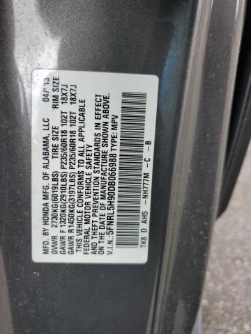 2013 Honda Odyssey Touring VIN: 5FNRL5H90DB066988 Lot: 52291534