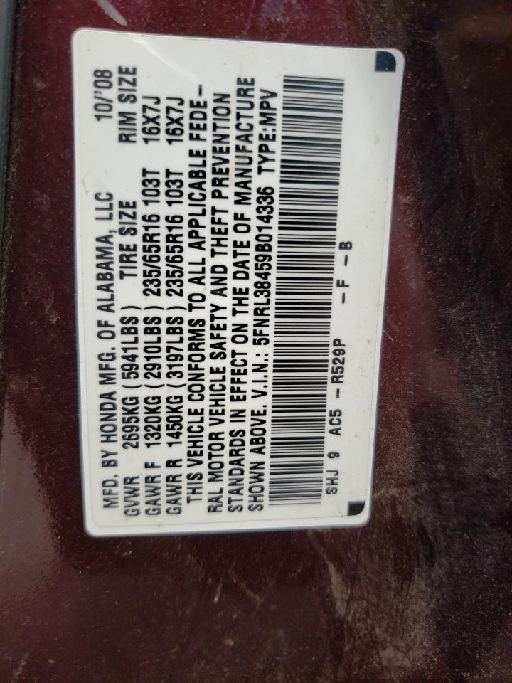 5FNRL38459B014336 2009 Honda Odyssey Ex