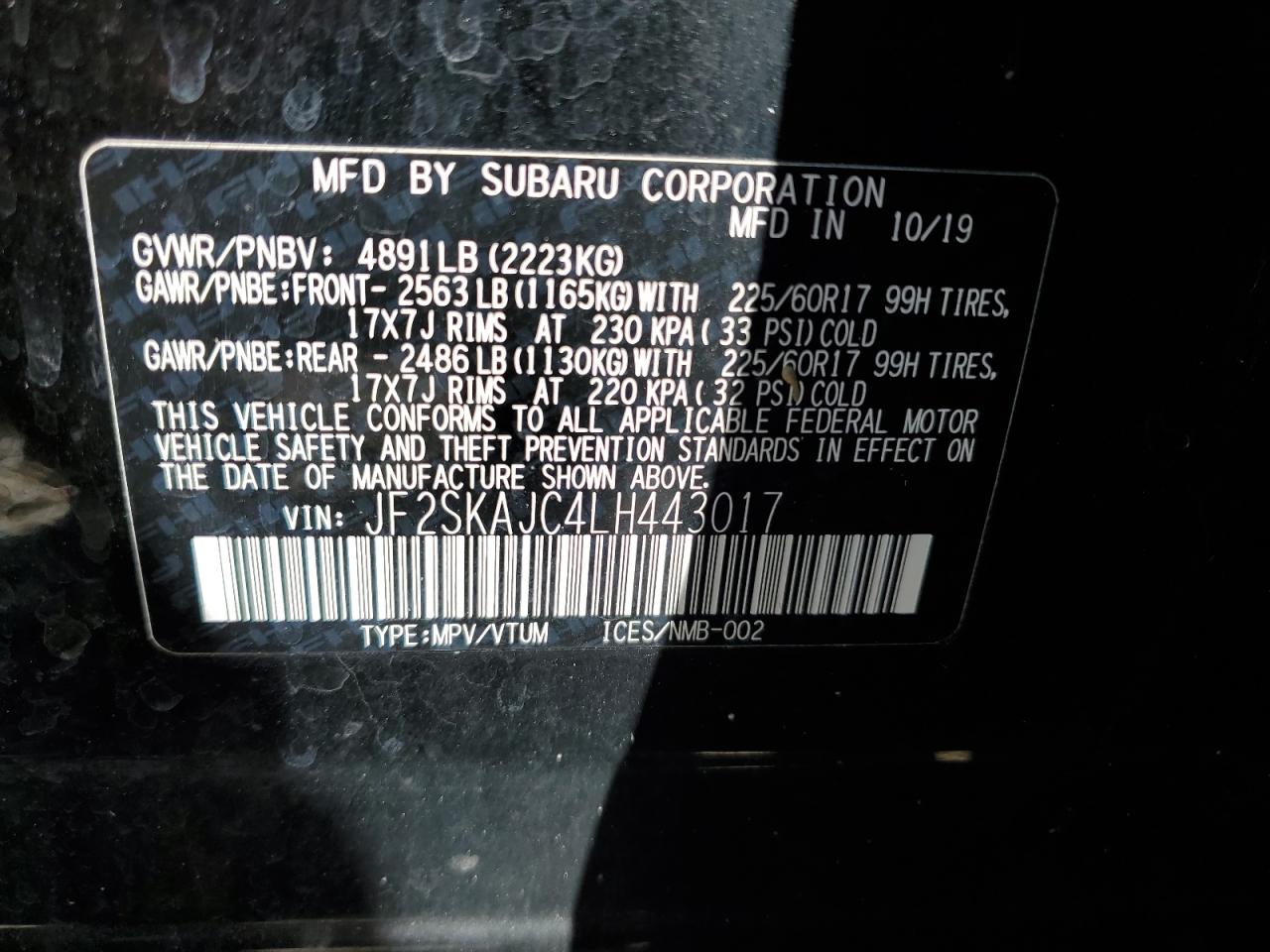 JF2SKAJC4LH443017 2020 Subaru Forester Premium