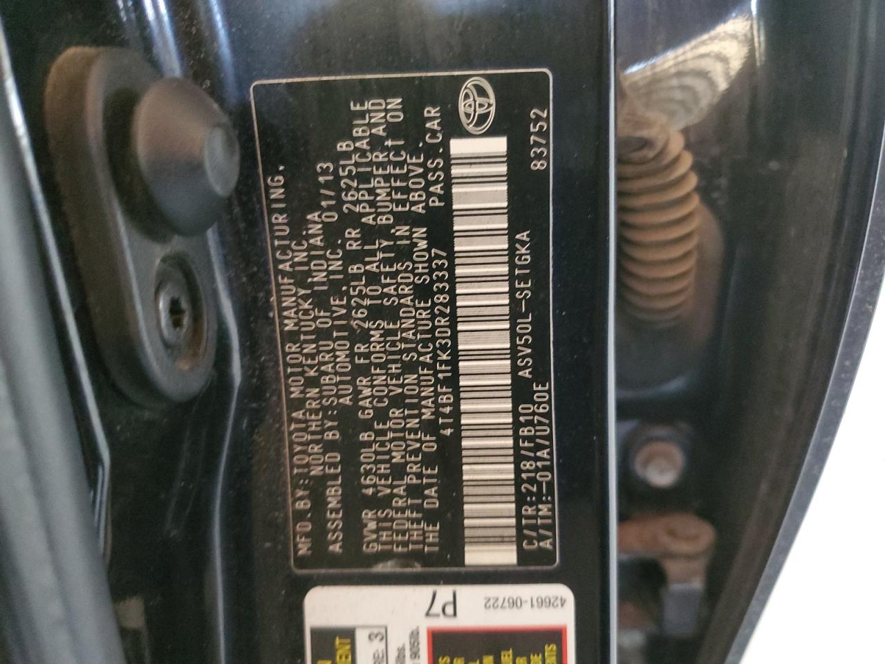 4T4BF1FK3DR283337 2013 Toyota Camry L