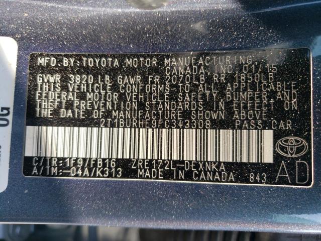 2015 Toyota Corolla L VIN: 2T1BURHE9FC343308 Lot: 54319794