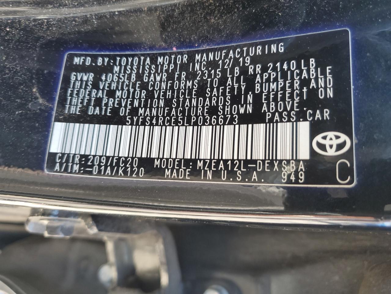 5YFS4RCE5LP036673 2020 Toyota Corolla Se