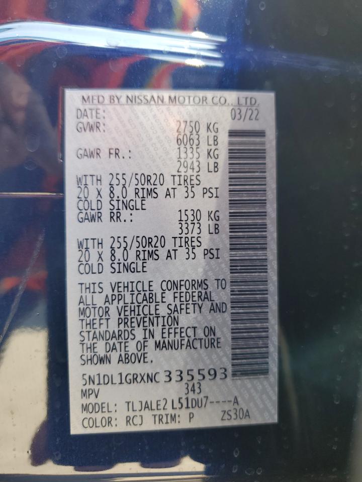 2022 Infiniti Qx60 Sensory vin: 5N1DL1GRXNC335593