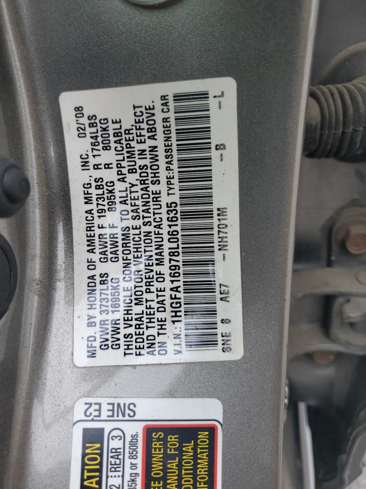 1HGFA16978L061635 2008 Honda Civic Exl