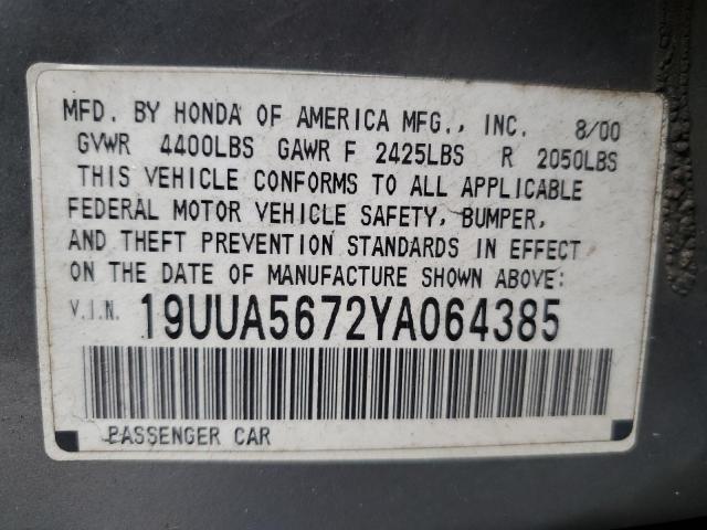 2000 Acura 3.2Tl VIN: 19UUA5672YA064385 Lot: 53396254