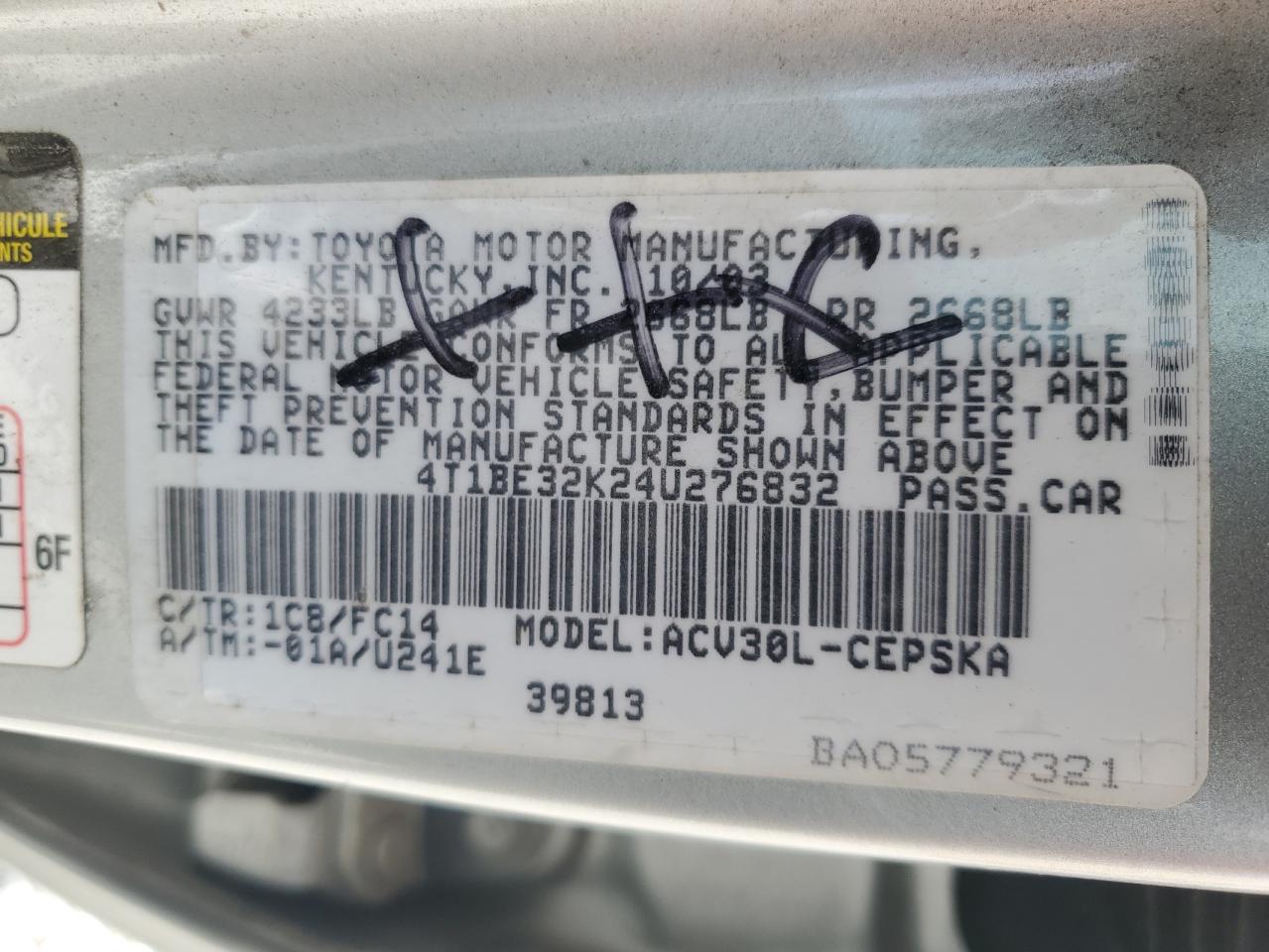 4T1BE32K24U276832 2004 Toyota Camry Le