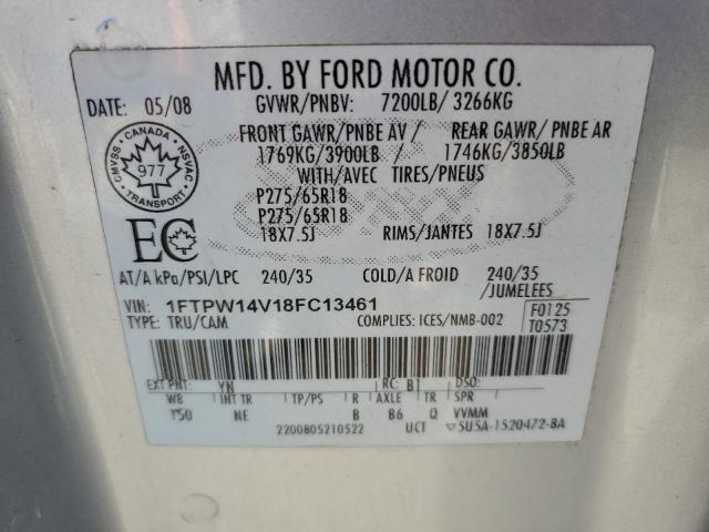 2008 Ford F150 Supercrew VIN: 1FTPW14V18FC13461 Lot: 57258544