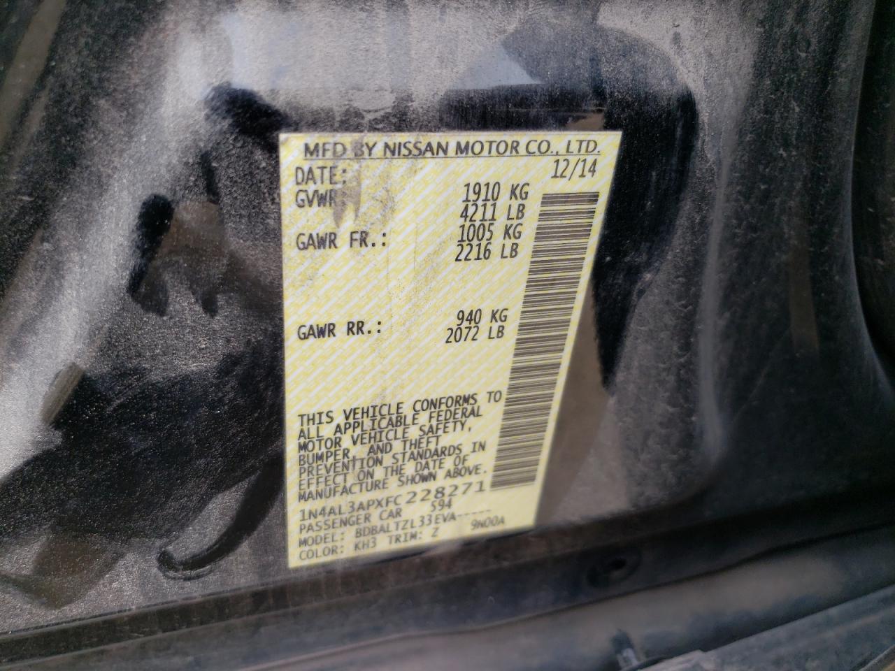 2015 Nissan Altima 2.5 vin: 1N4AL3APXFC228271