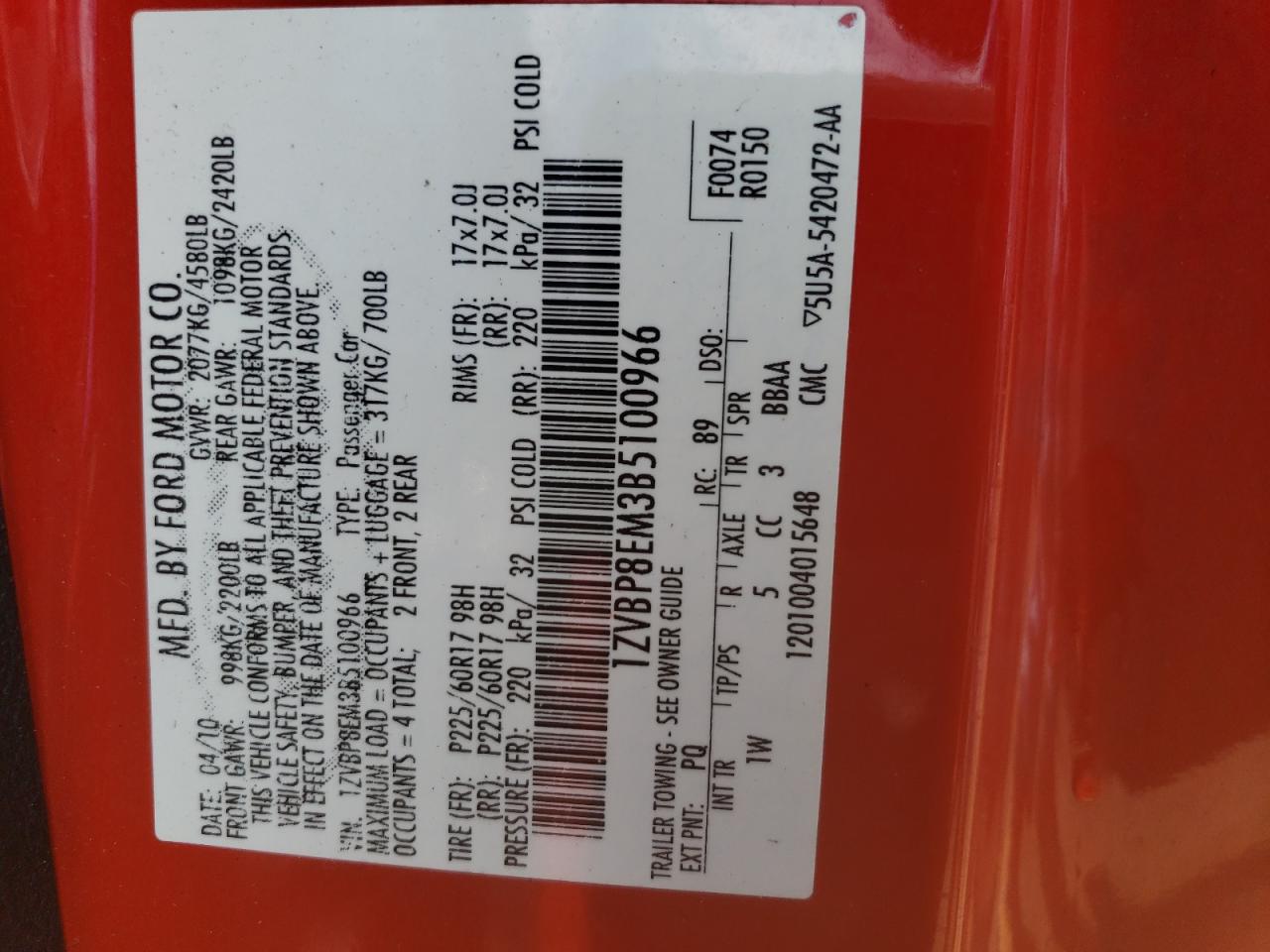 1ZVBP8EM3B5100966 2011 Ford Mustang