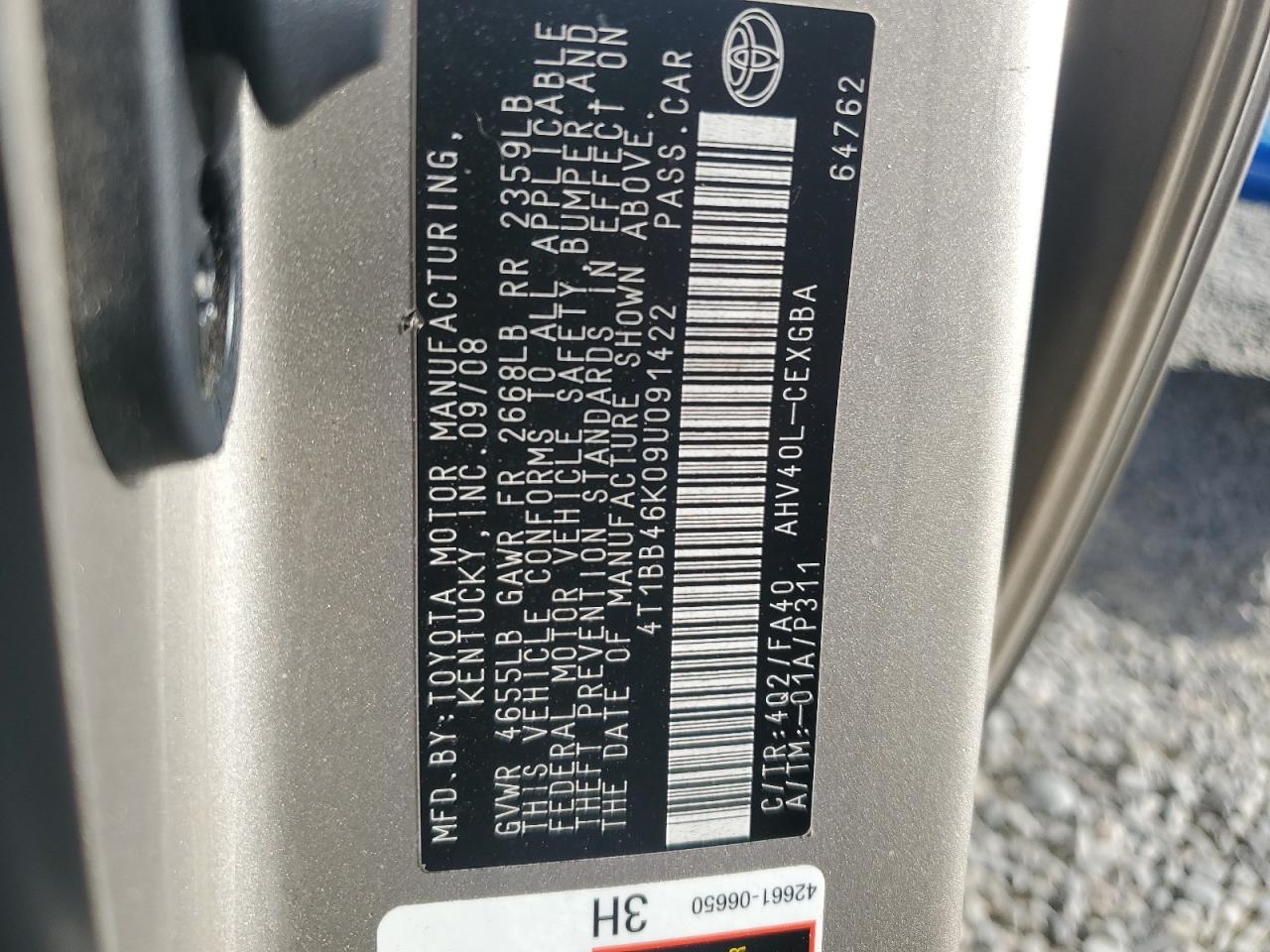 4T1BB46K09U091422 2009 Toyota Camry Hybrid