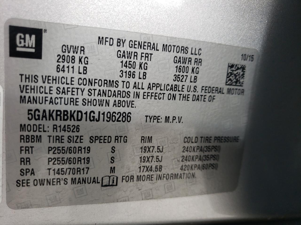 5GAKRBKD1GJ196286 2016 Buick Enclave