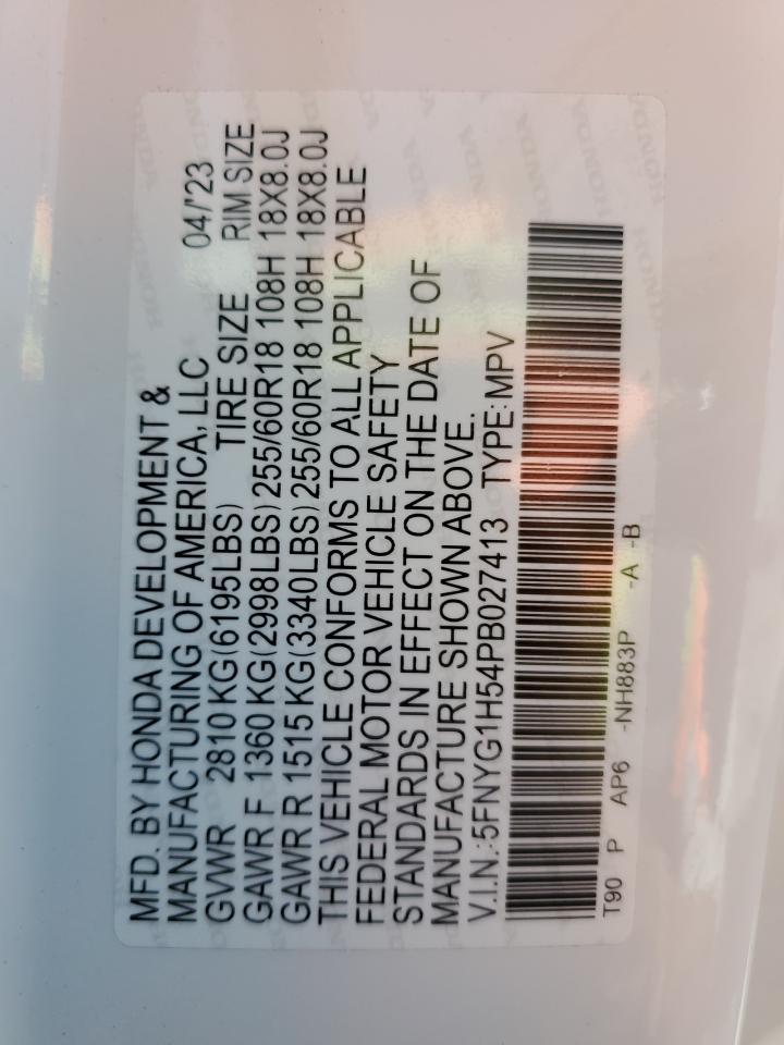 5FNYG1H54PB027413 2023 Honda Pilot Exl
