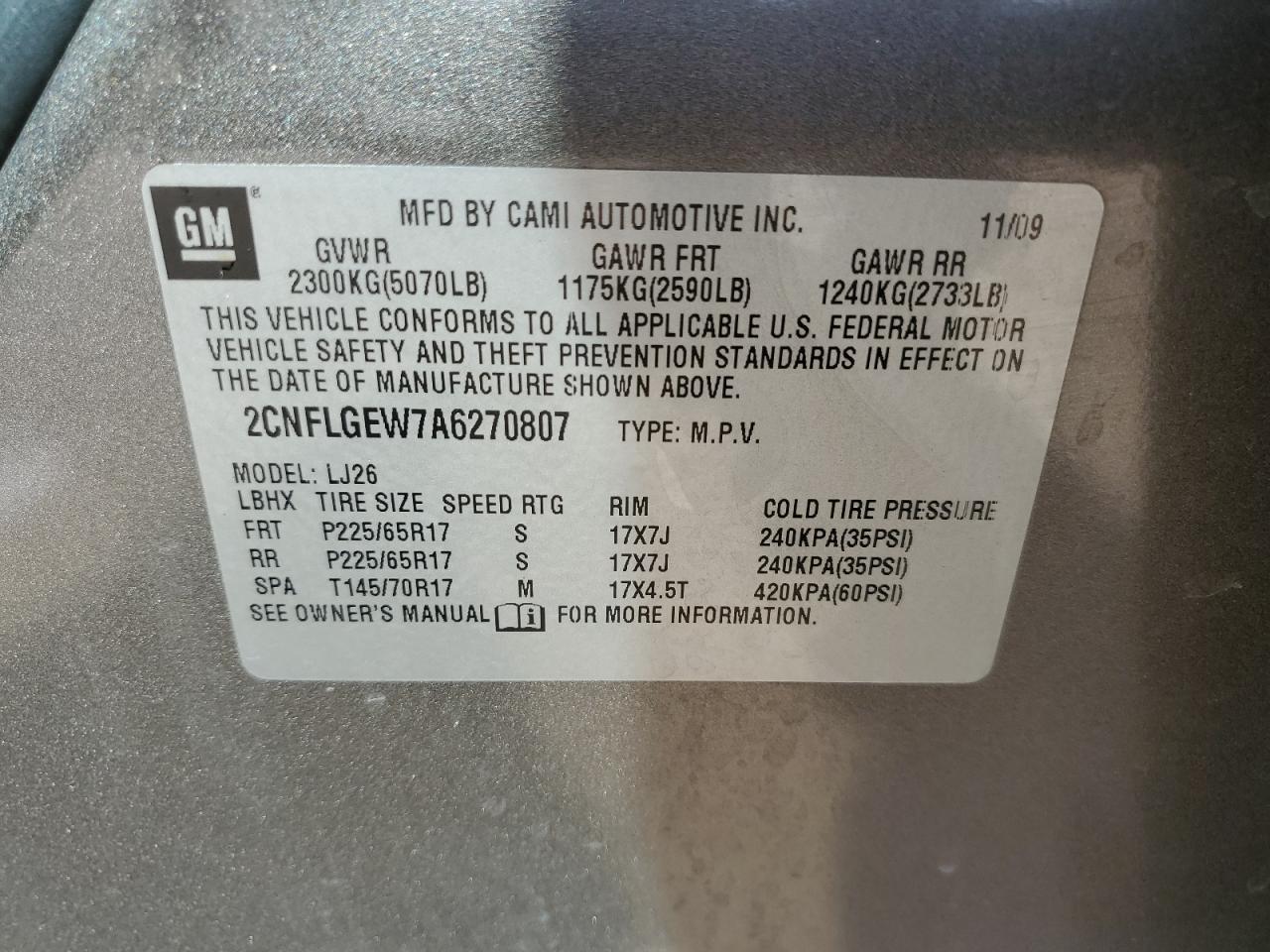 2CNFLGEW7A6270807 2010 Chevrolet Equinox Ltz