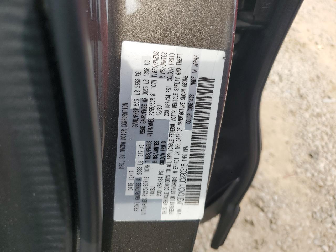 JM3TCACY1J0220316 2018 Mazda Cx-9 Touring