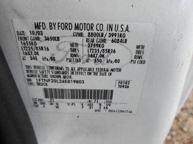2004 Ford F250 Super Duty VIN: 1FTNF20L24EB19803 Lot: 53900474