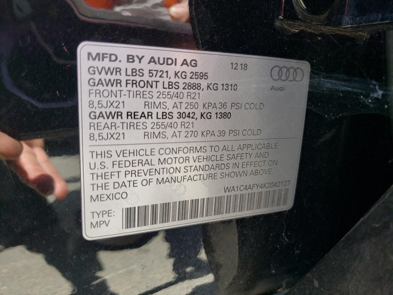 WA1C4AFY4K2042127 2019 Audi Sq5 Prestige