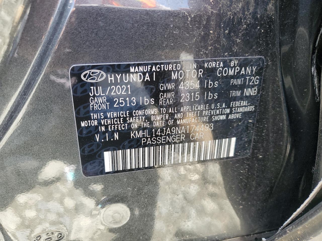 KMHL14JA9NA174493 2022 Hyundai Sonata Sel