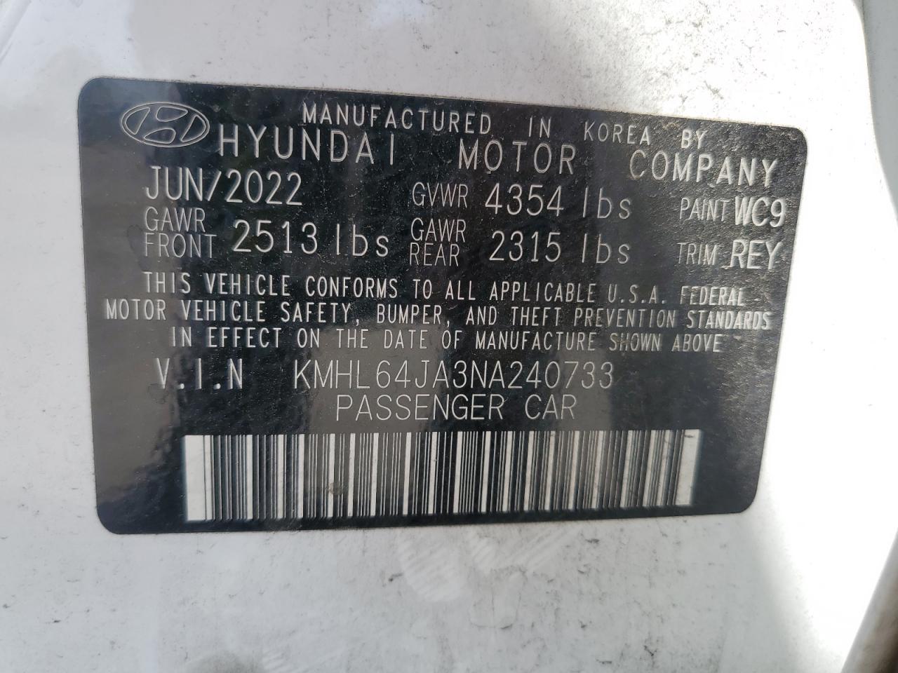 KMHL64JA3NA240733 2022 Hyundai Sonata Sel