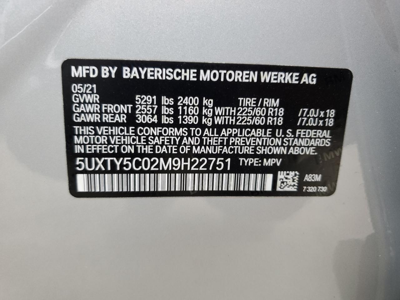 5UXTY5C02M9H22751 2021 BMW X3 xDrive30I