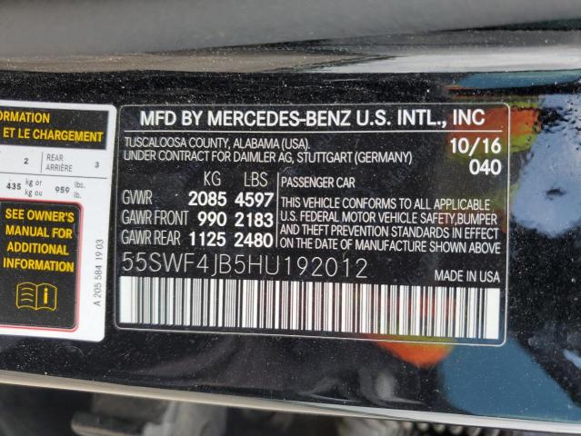 2017 Mercedes-Benz C 300 VIN: 55SWF4JB5HU192012 Lot: 56591454