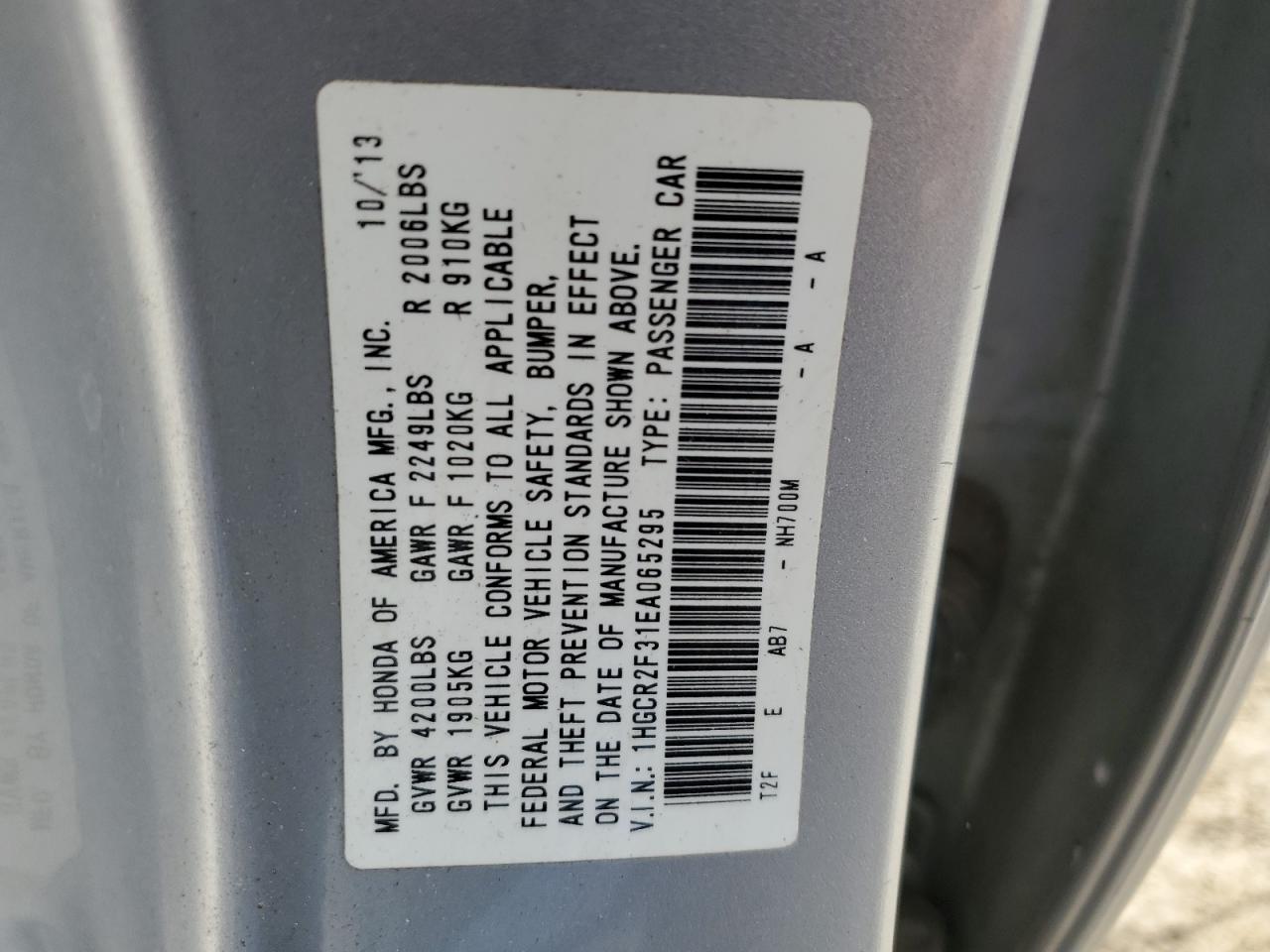 1HGCR2F31EA065295 2014 Honda Accord Lx