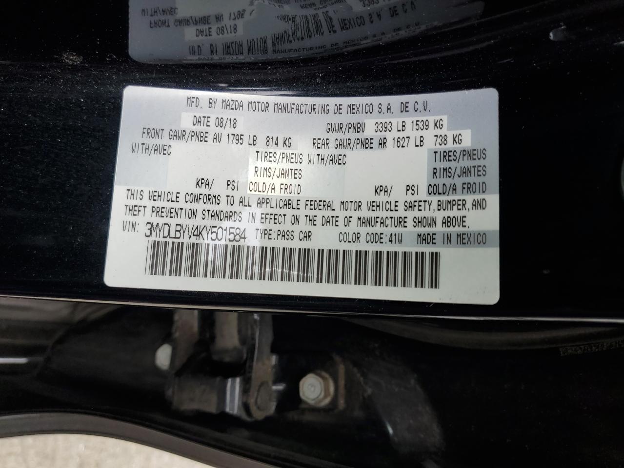 3MYDLBYV4KY501584 2019 Toyota Yaris L