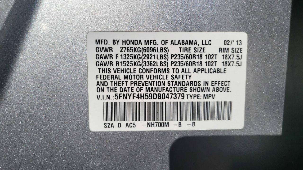 5FNYF4H59DB047379 2013 Honda Pilot Exl