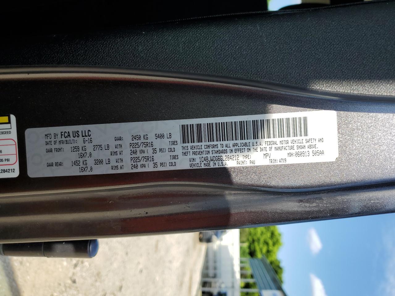 1C4BJWDG6GL284212 2016 Jeep Wrangler Unlimited Sport