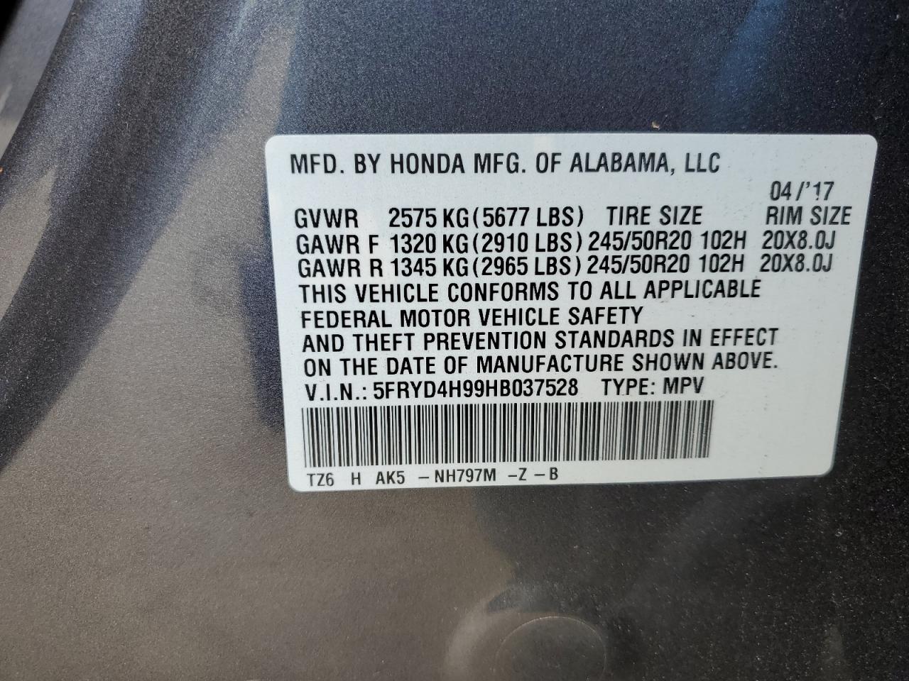 5FRYD4H99HB037528 2017 Acura Mdx Advance