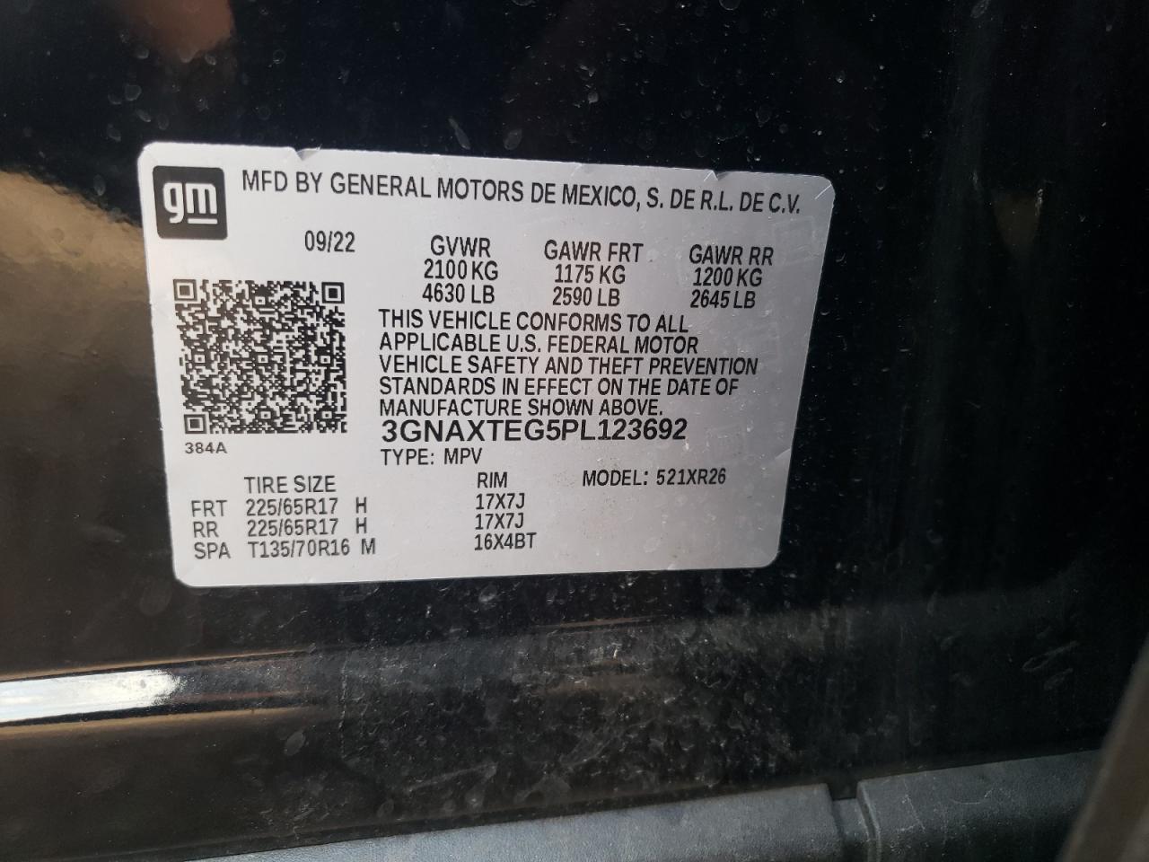 3GNAXTEG5PL123692 2023 Chevrolet Equinox Lt