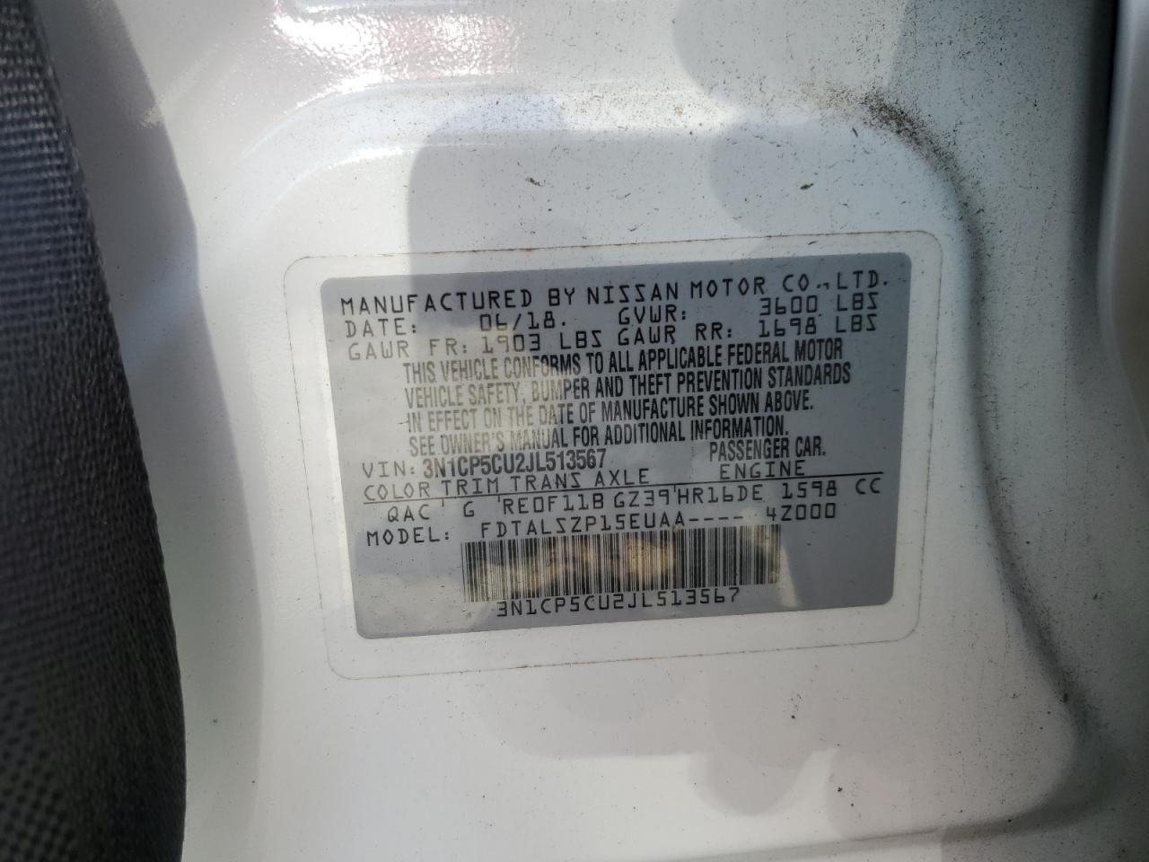 3N1CP5CU2JL513567 2018 Nissan Kicks S