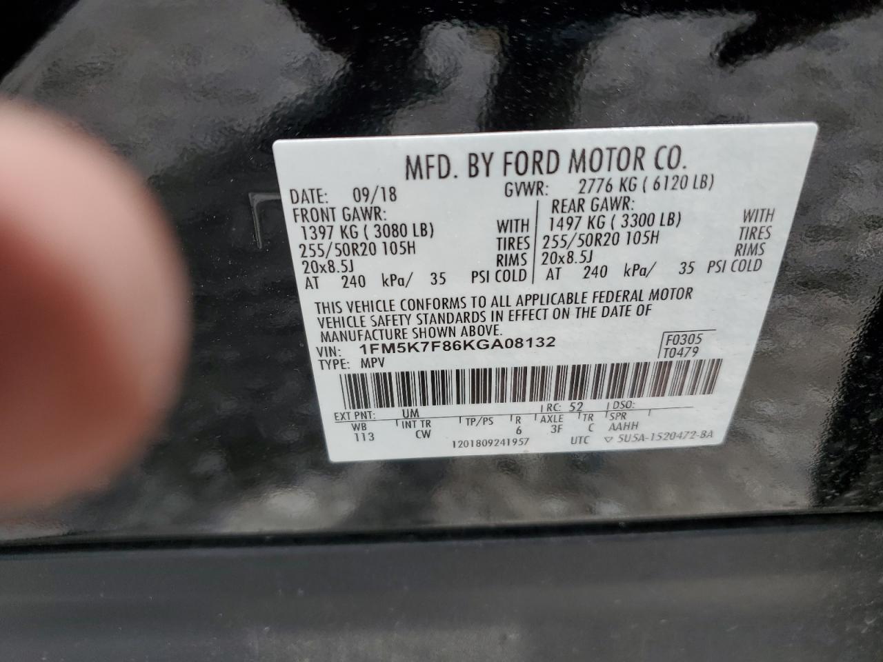 1FM5K7F86KGA08132 2019 Ford Explorer Limited