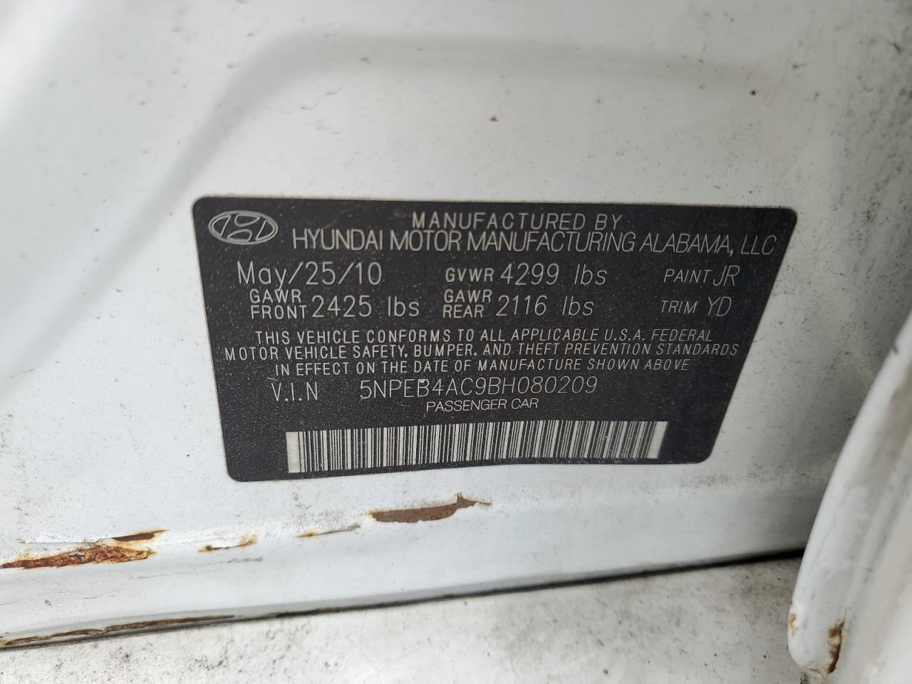 5NPEB4AC9BH080209 2011 Hyundai Sonata Gls