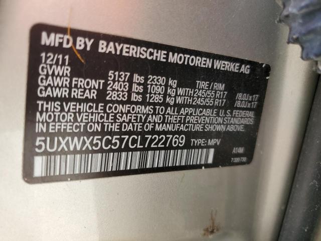 2012 BMW X3 xDrive28I VIN: 5UXWX5C57CL722769 Lot: 53857204