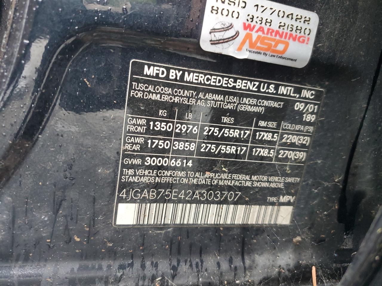 4JGAB75E42A303707 2002 Mercedes-Benz Ml 500