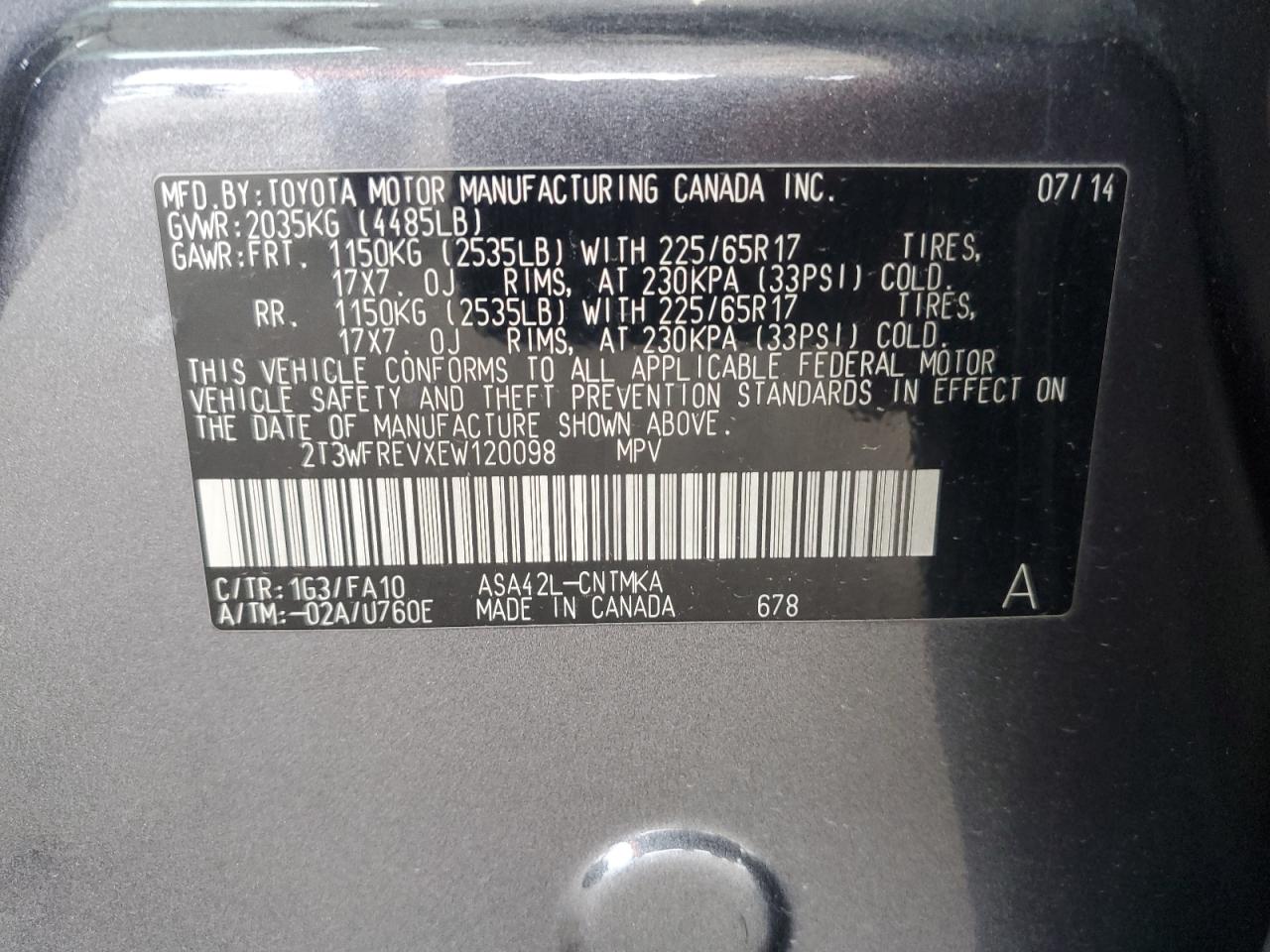 2T3WFREVXEW120098 2014 Toyota Rav4 Xle