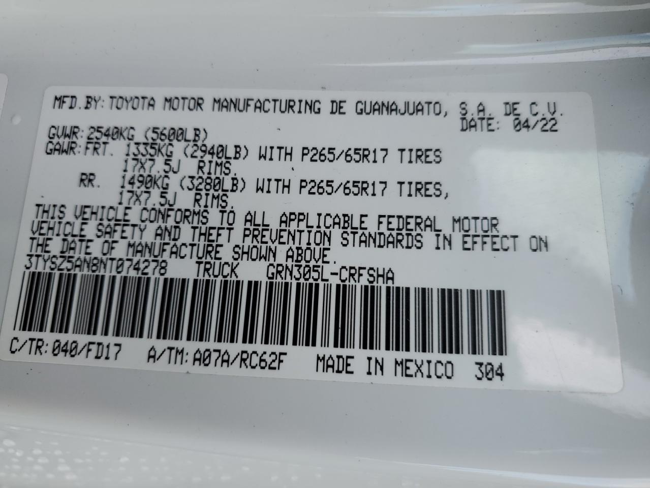 3TYSZ5AN8NT074278 2022 Toyota Tacoma Access Cab