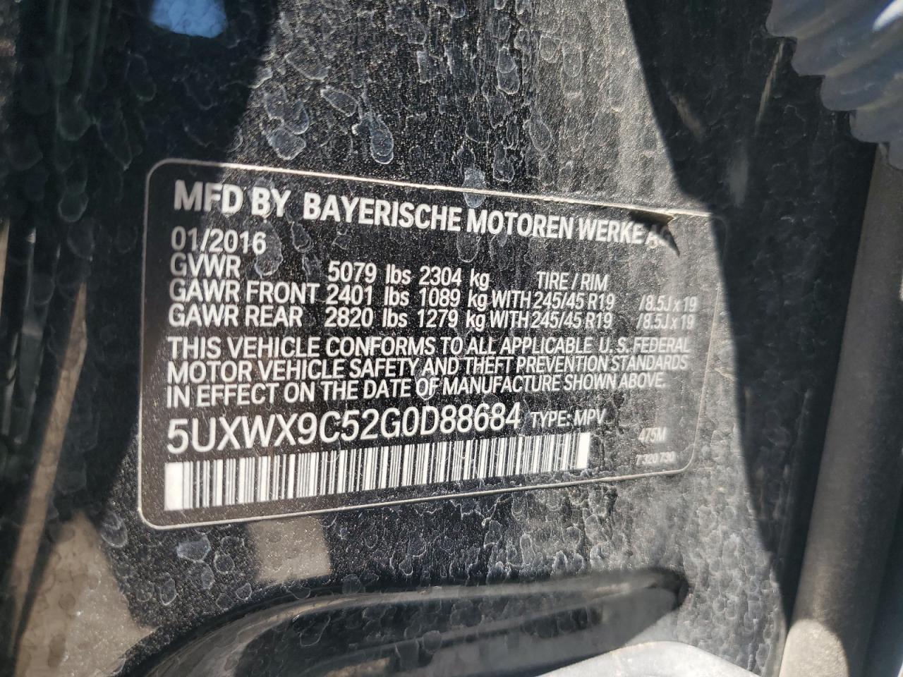 5UXWX9C52G0D88684 2016 BMW X3 xDrive28I