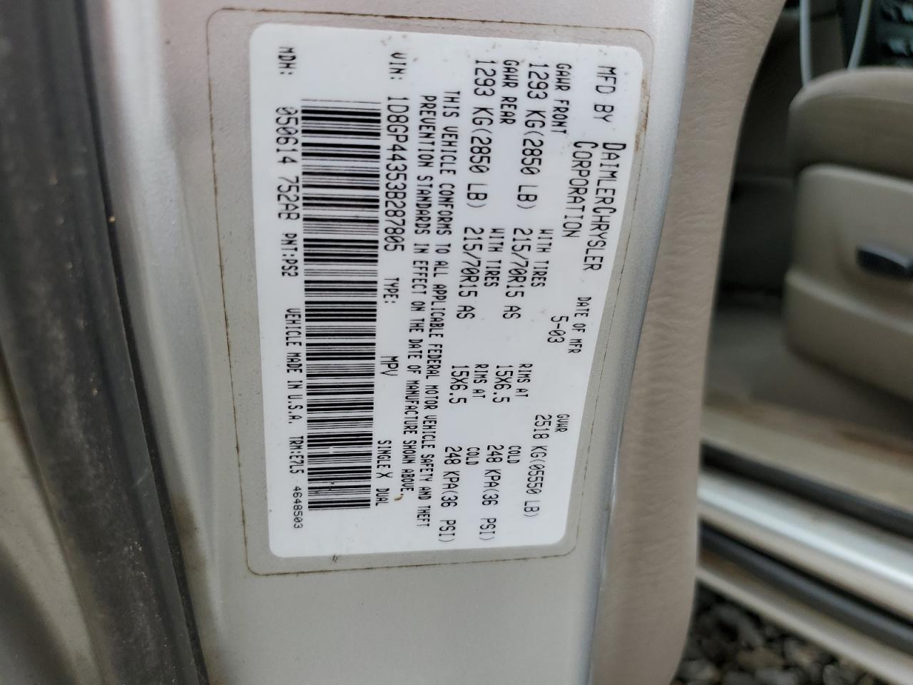 1D8GP44353B287805 2003 Dodge Grand Caravan Sport