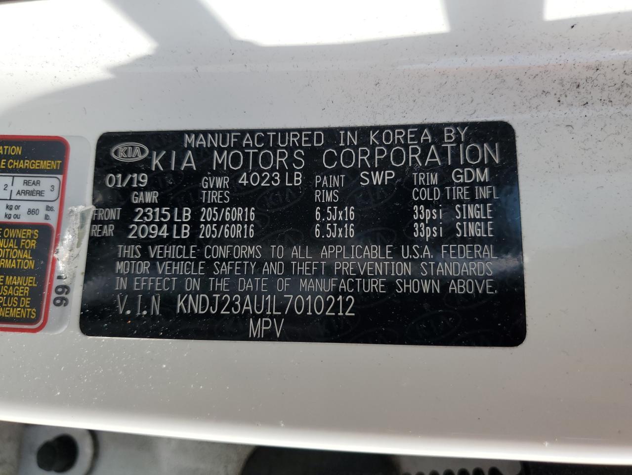 KNDJ23AU1L7010212 2020 Kia Soul Lx