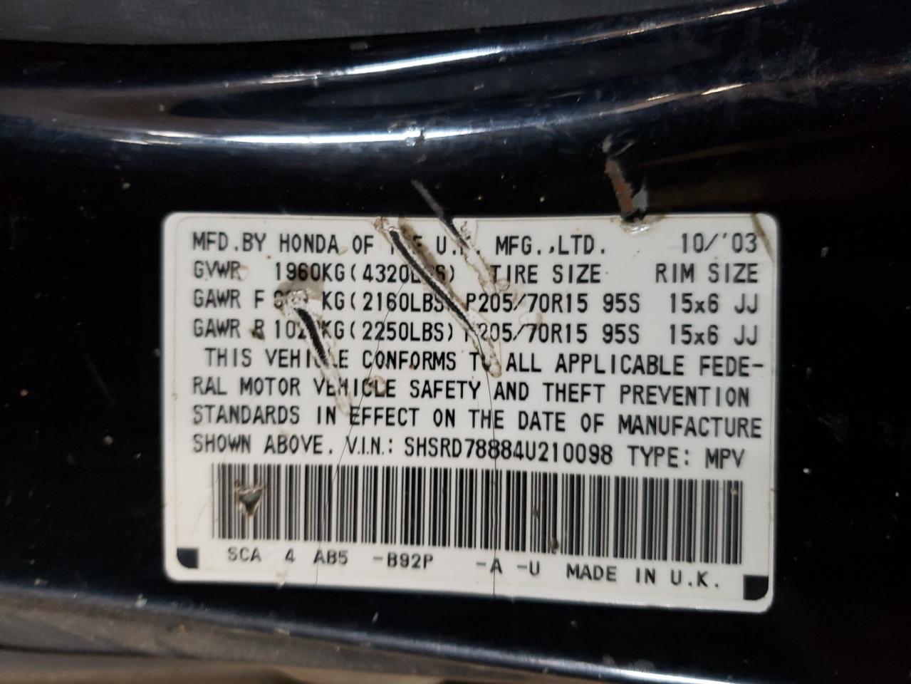 SHSRD78884U210098 2004 Honda Cr-V Ex