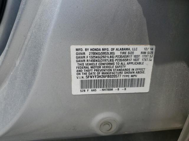 VIN 5FNYF3H26FB020577 2015 Honda Pilot, LX no.12