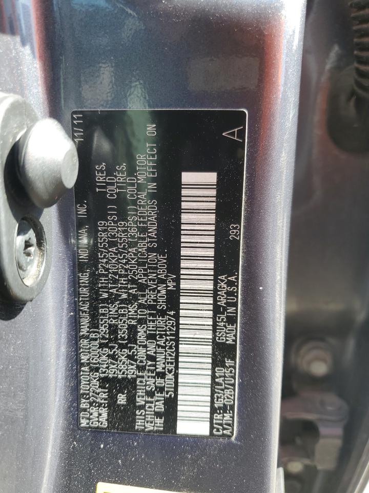 5TDDK3EH2CS112974 2012 Toyota Highlander Limited