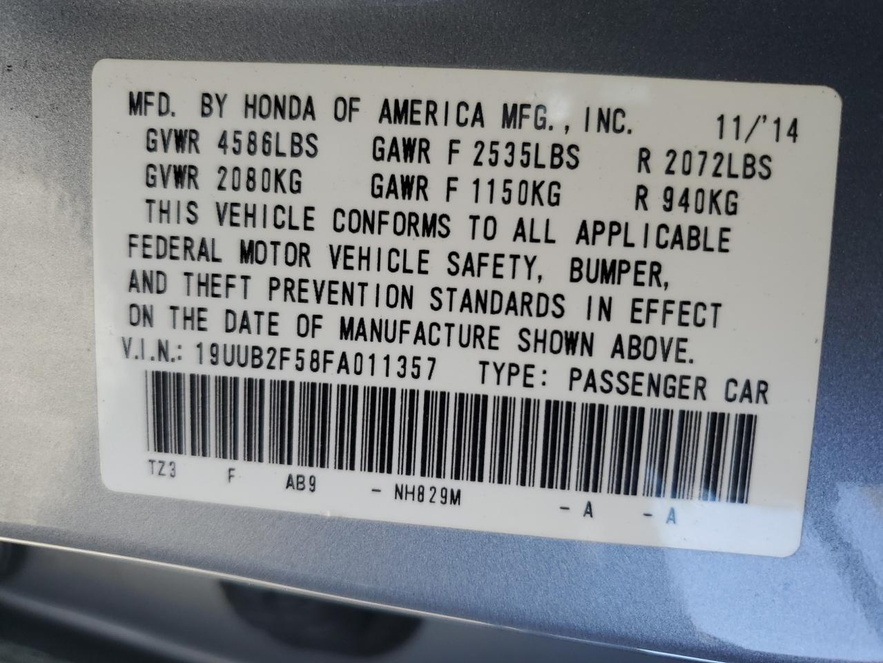 19UUB2F58FA011357 2015 Acura Tlx Tech