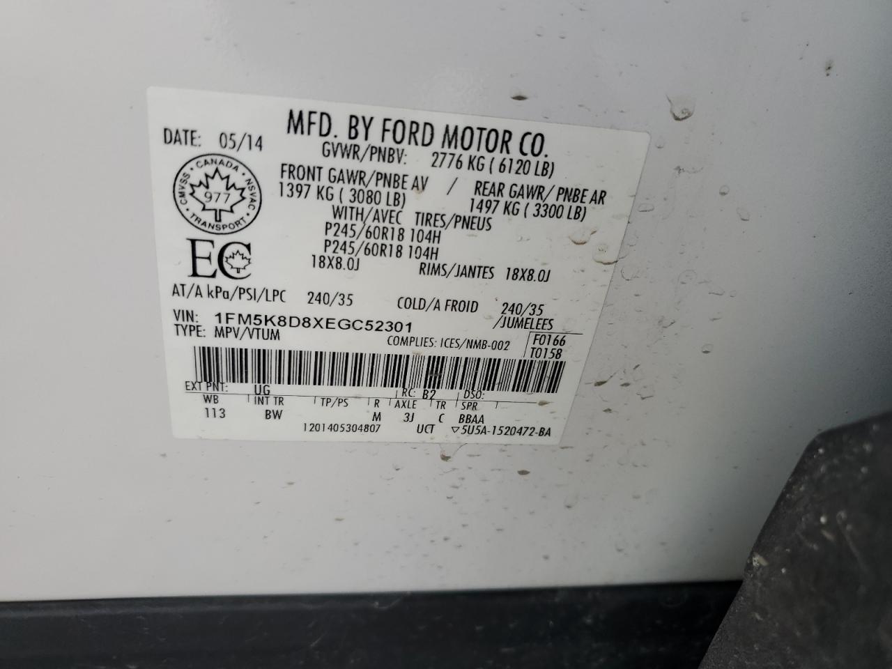 1FM5K8D8XEGC52301 2014 Ford Explorer Xlt