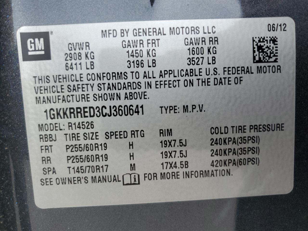 1GKKRRED3CJ360641 2012 GMC Acadia Slt-1