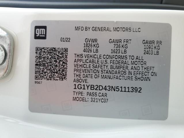 2022 Chevrolet Corvette Stingray 2Lt VIN: 1G1YB2D43N5111392 Lot: 53928644