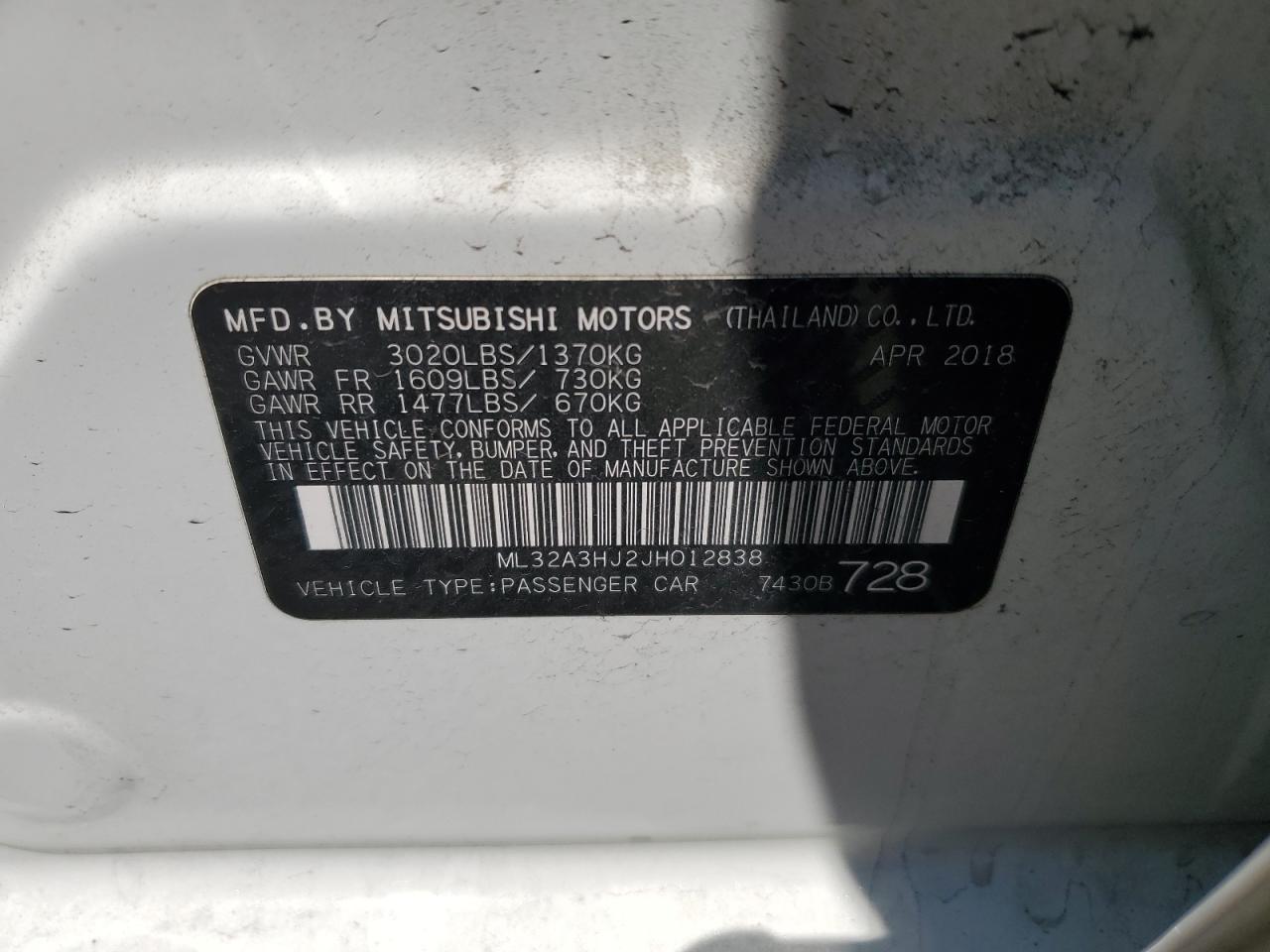 ML32A3HJ2JH012838 2018 Mitsubishi Mirage Es