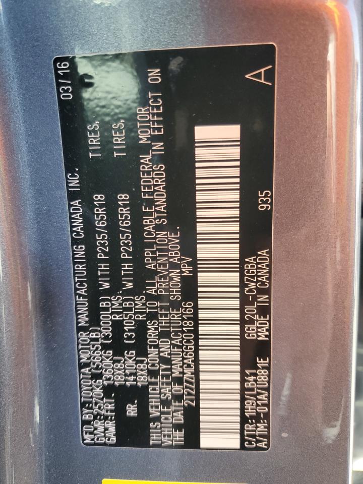 2T2ZZMCA6GC018166 2016 Lexus Rx 350